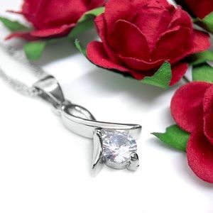 Breast Cancer Awareness Solitaire Silver Necklace